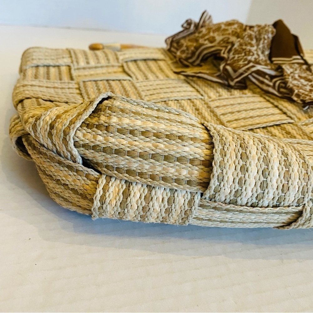 Italian Carabella Handbag Vintage Weave Basket w/Burmel Handkerchief Resort - Picture 8 of 16